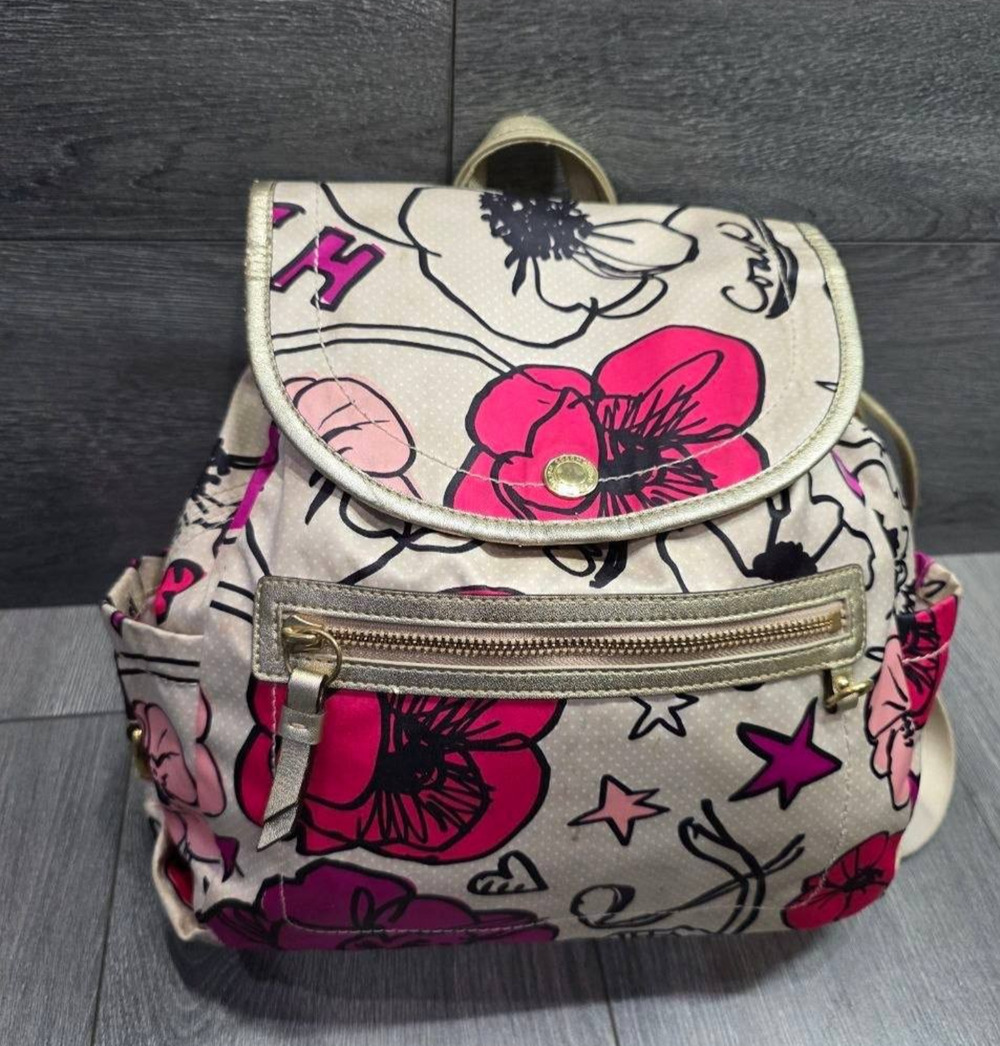 Coach Kyra Floral Poppy Design Pink Gold White Purple Y2K Backpack B000787